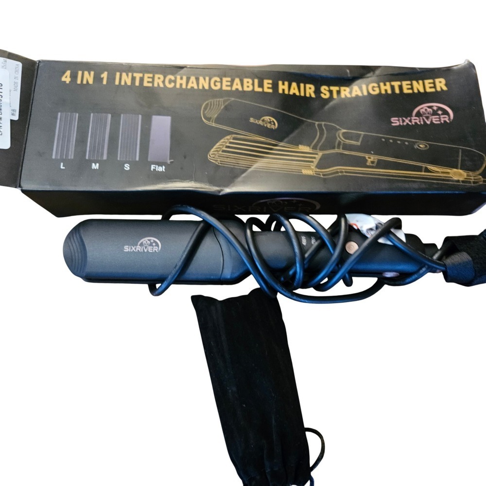 Sixriver 4 in 1 Interchangeable Hair Straightener Crimper Flat Iron with Plates
